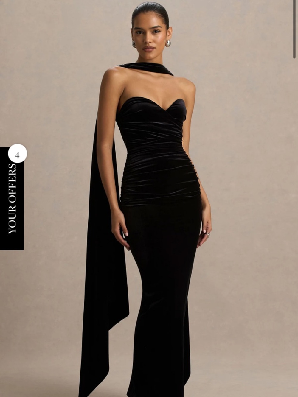 Club London Paloma/ Strapless Black Velvet Evening Gown with Draped Scarf